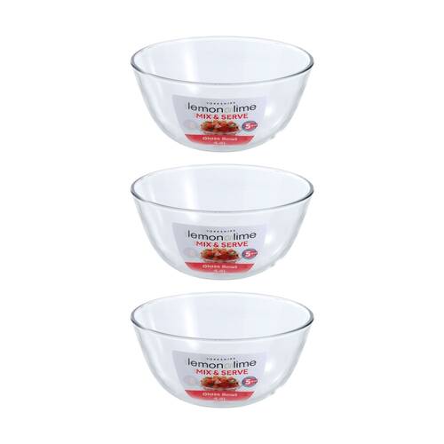 3PK Lemon And Lime Yorkshire Glass Mixing Bowl Durable 4.4L 27x27x12.5cm