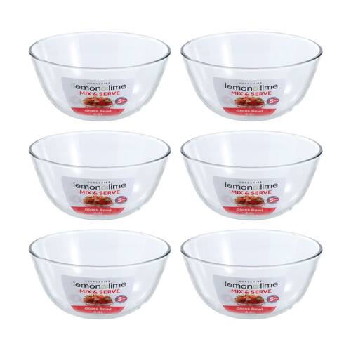 6PK Lemon And Lime Yorkshire Glass Mixing Bowl Durable 4.4L 27x27x12.5cm