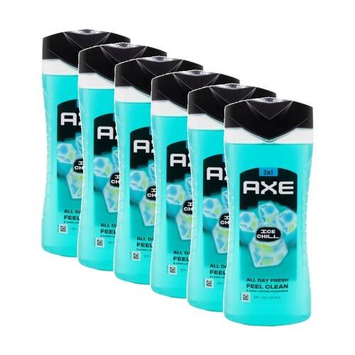 6PK Axe 3 In 1 Wash Body Face Hair Ice Chill Fresh Fragrance 400mL