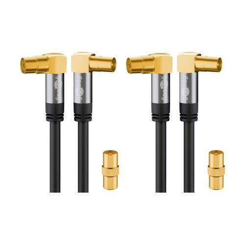 2PK Goobay Antenna Cable 135 dB M/F with Adapter 1M Digital TV Reception - Black