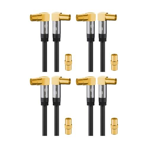 4PK Goobay Antenna Cable 135 dB M/F with Adapter 2M Coaxial TV Lead - Black