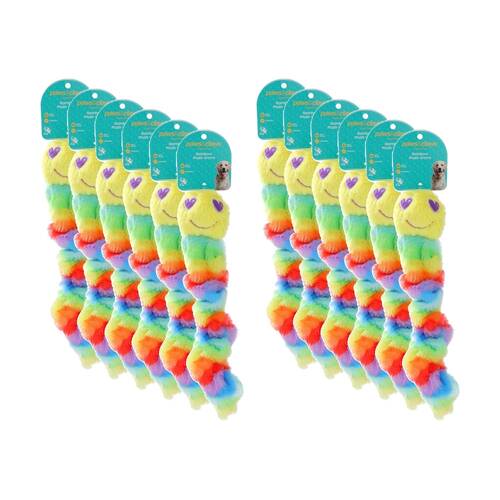 12x Paws And Claws Soft Stretchy Plush Worm Dog Chew/Cuddle/Tug Toy Rainbow