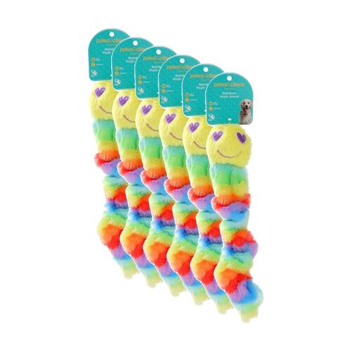 6x Paws And Claws Soft Stretchy Plush Worm Dog Chew/Cuddle/Tug Toy Rainbow
