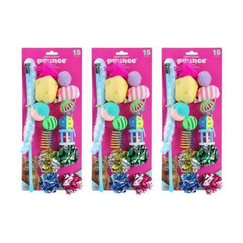 3x 15pc Paws And Claws Pet Cat Dangler/Batting/Pouncing Toy Play Set Multicoloured