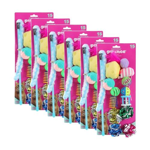 6x 15pc Paws And Claws Pet Cat Dangler/Batting/Pouncing Toy Play Set Multicoloured