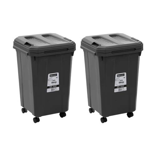 2x Boxsweden Skeep Indoor/Oudoor Durable Wheeled Wheelie Rubbish Bin 60L Assorted