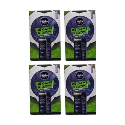 4x 2pc Nivea Deep Duo Be Game Ready Kit W/ Shower Gel & Antiperspirant 500/250ml