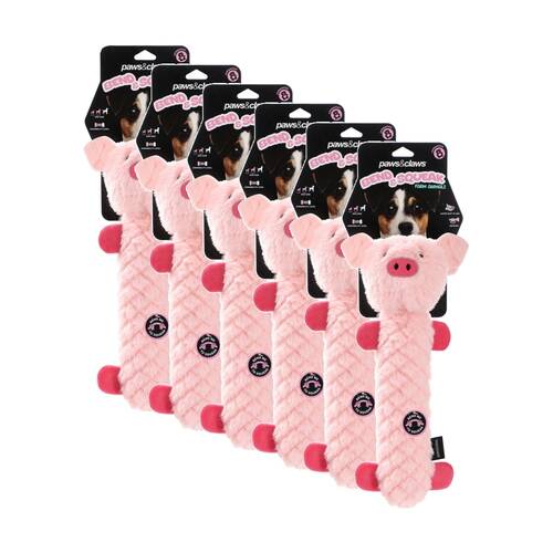 6PK Paws And Claws Pet Dog Toy Bend Squeak Accordion Plush Assorted 40cm