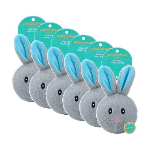 6x Paws And Claws Plush Animal Squeaky Ball Dog Toy 12cm Assorted Designs for Dogs.