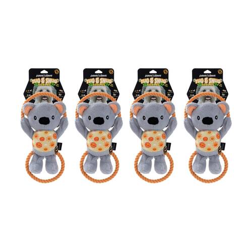 4PK Paws And Claws Plush Koala Double Rope Tugger Pet Dog Toy Squeak 32x15x7cm