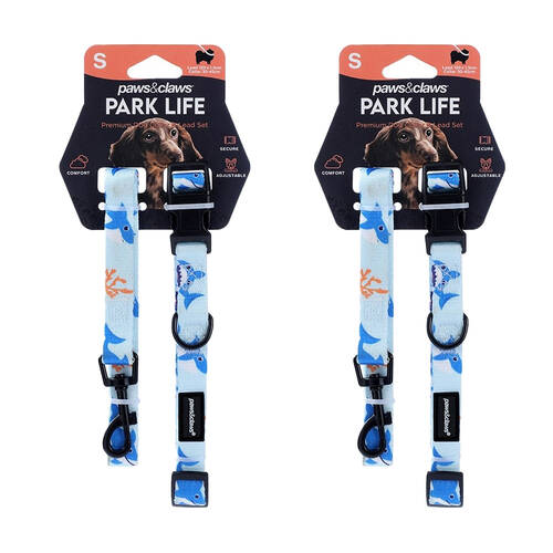 2PK Paws And Claws Park Life Pet/Dog Collar & 120cm Lead Set Small Assorted