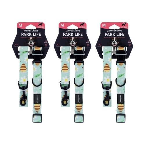 3PK Paws And Claws Pet Dog Collar Lead Set Medium 120x2cm 35-50cm