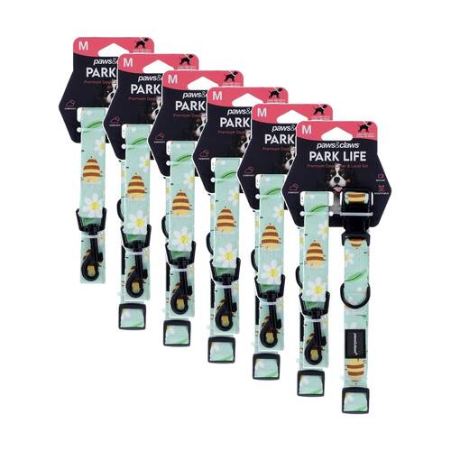6PK Paws And Claws Pet Dog Collar Lead Set Medium 120x2cm 35-50cm