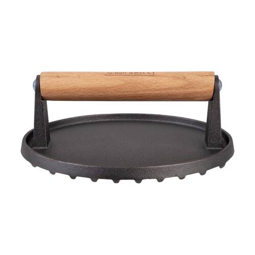 Urban Grill Cast Iron Round BBQ Press W/ Ridged Base?17.5cm Diameter