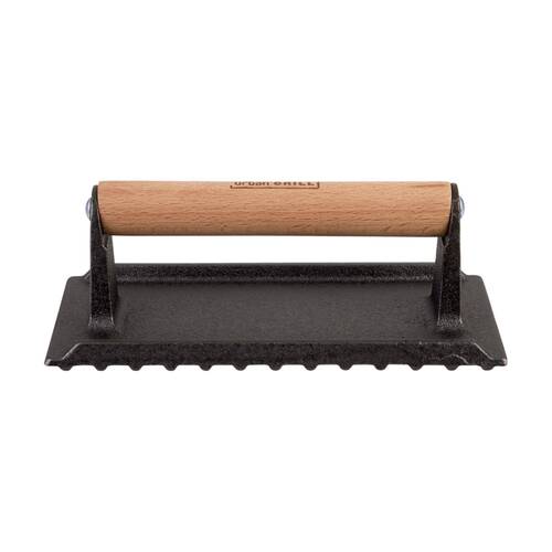 Urban Grill Cast Iron Rectangle BBQ Press W/ Ridged Base 20.5x10.5cm