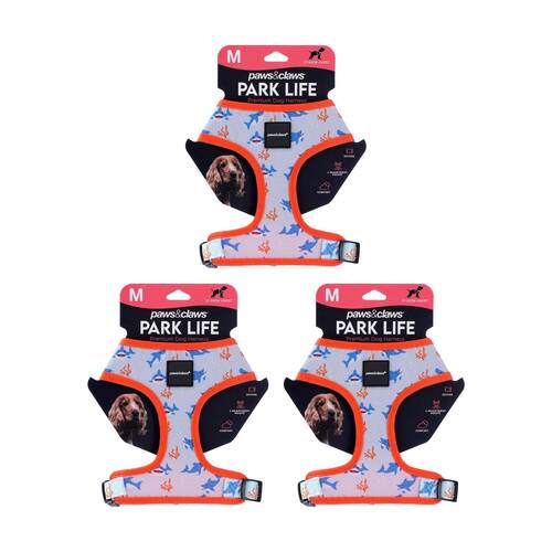 3x 4pc Paws And Claws Park Life Printed Pet Dog Harness Set Assorted M 37-50cm