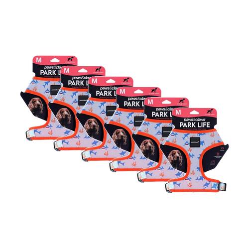 6x 4pc Paws And Claws Park Life Printed Pet Dog Harness Set Assorted M 37-50cm