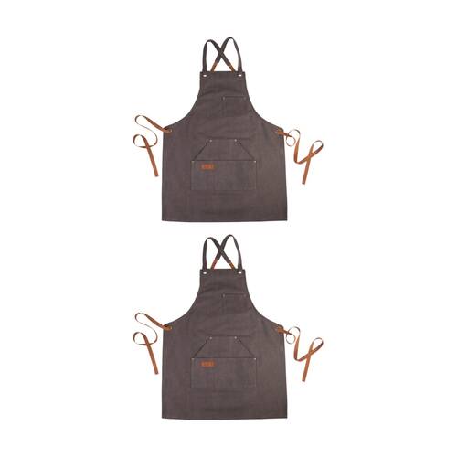 2PK Urban Grill Heavy Duty Cross-Back BBQ Apron Charcoal W/ Reinforced Stitching