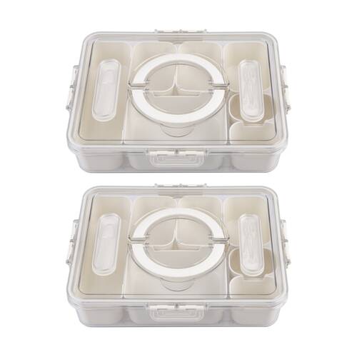 2PK Alfresco Lane Rectangular Grazing Box W/ 7 Compartments & Food Picks Cream