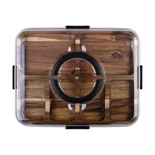 Alfresco Lane Acacia Wood 6 Compartment Rectangular Grazing Platter W/ Lid