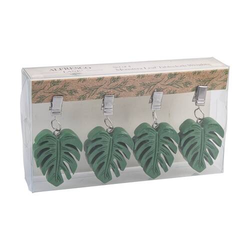 4pc Alfresco Lane Outdoor Tablecloth Weights Set Monstera Leaf Green