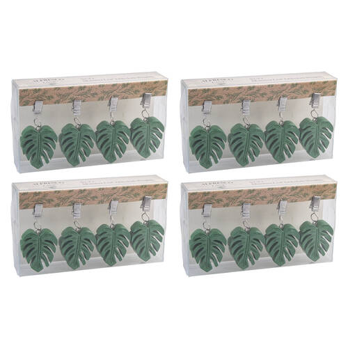 4x 4pc Alfresco Lane Outdoor Tablecloth Weights Set Monstera Leaf Green