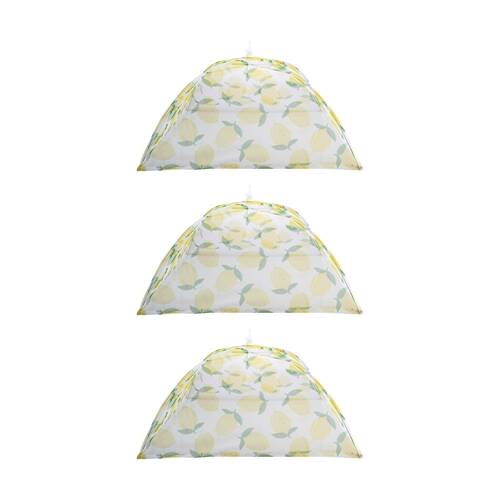 3PK Alfresco Lane Pop-Up Square Nylon Net Food Cover 40cm Fruit Design Lemon
