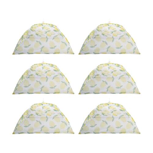 6PK Alfresco Lane Pop-Up Square Nylon Net Food Cover 40cm Fruit Design Lemon