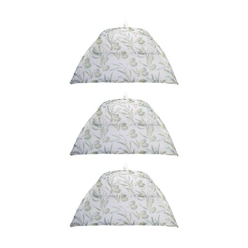3PK Alfresco Lane Pop-Up Square Nylon Net Food Cover 40cm Olives Design