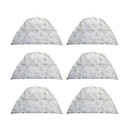 6PK Alfresco Lane Pop-Up Square Nylon Net Food Cover 40cm Olives Design