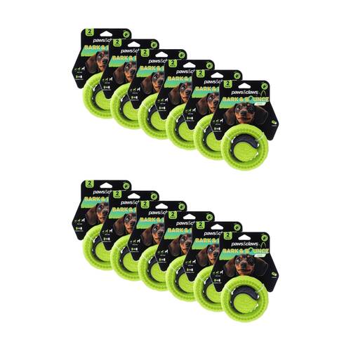 12x 2pc Paws And Claws Bark & Bounce Dog Ball/Ring Rubber Chew/Fetch Toy Set Asstd