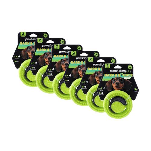 6x 2pc Paws And Claws Bark & Bounce Dog Ball/Ring Rubber Chew/Fetch Toy Set Asstd