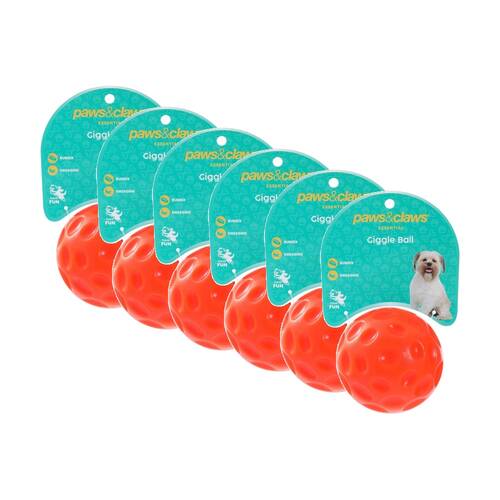 6x Paws And Claws Giggle Durable TPR Ball Dog Chew/Catch/Fetch Toy 9cm Assorted