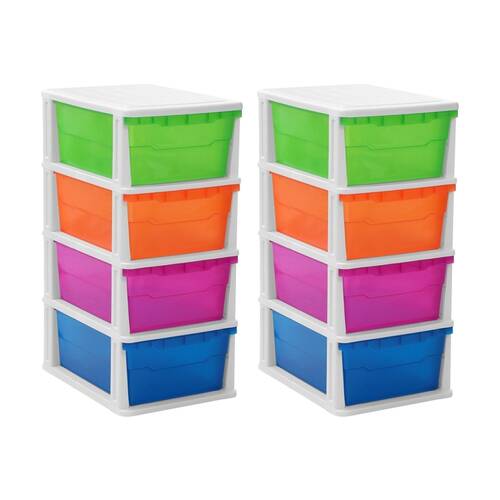 2x Boxsweden Stakit 4 Drawer Organisation Storage Unit 31.5x43x70cm Multicolour