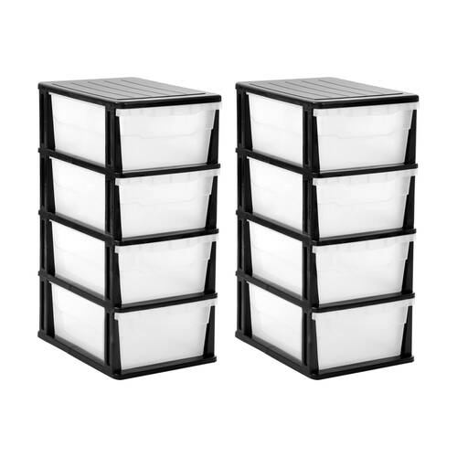 2x Boxsweden Stakit 4 Drawer Organisation Storage Unit 31.5x43x70cm Black/White