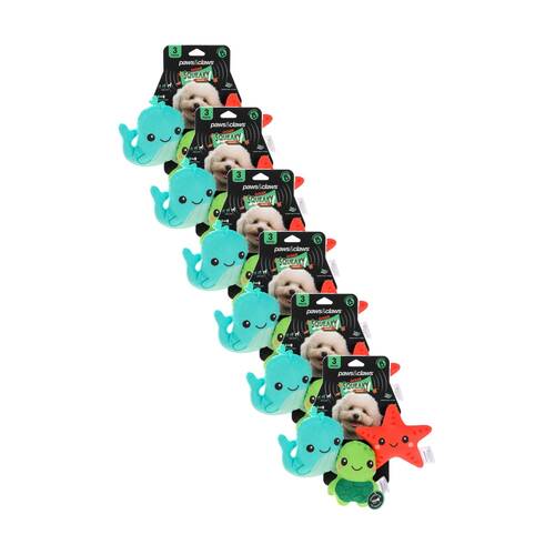 6x 3pc Paws And Claws Squeaky Squad Mini Plush Pet Dog Toys Assorted 7.5x9cm