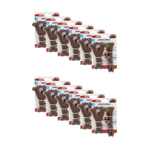 12x 2pc Paws And Claws Boobone Small Wishbone & Bone Dog Chew Toy Set Chicken/Beef