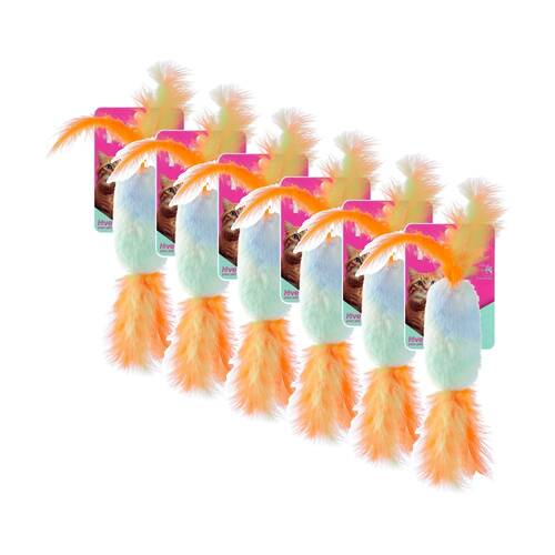 6PK Paws And Claws Pounce Plush Candy Cat Toy 9x3.5x2cm Assorted Colours