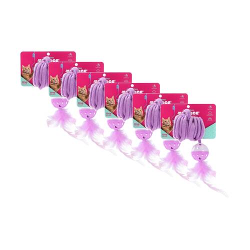 6x Paws And Claws Springing Cat Toy W/ Suction Feather Ball 95x4.5x4.5cm Assorted