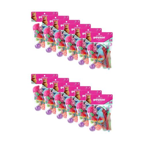 12x 24pc Paws And Claws Pounce Mega Mix Pet Cat Toys Assorted 23x15cm 73g