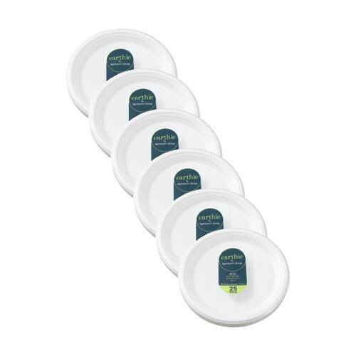 6x 25pc Lemon And Lime Sugarcane Dinner Plate Compostable White 26cm