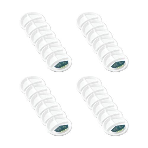 24x 10pc Lemon And Lime Sugarcane 3 Compartment Plate Compost White 26cm