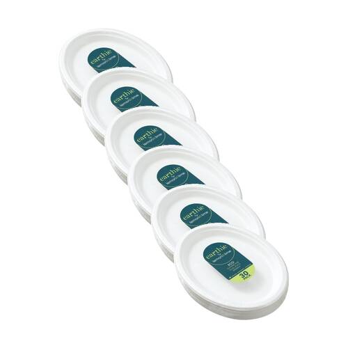 6x 30pc Lemon And Lime Sugarcane Oval Plate Compostable White 26x20cm