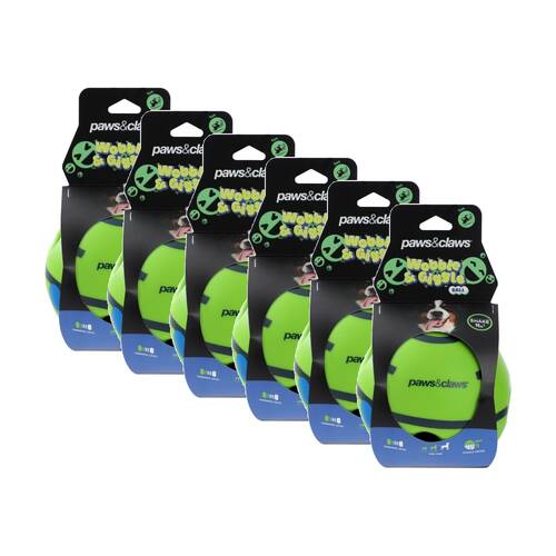 6PK Paws And Claws Wobble Giggle Pet Dog Ball Toy Shake For Sound 14cm