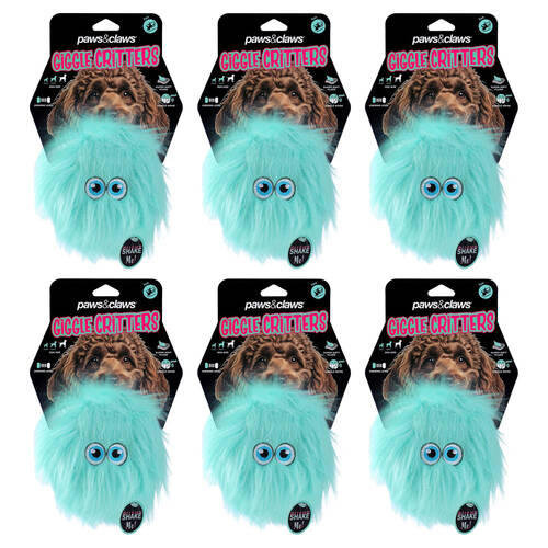 6x Paws And Claws Furry Giggle Ball Critter Dog Squeaky Chew Toy 12x9x9cm Assorted