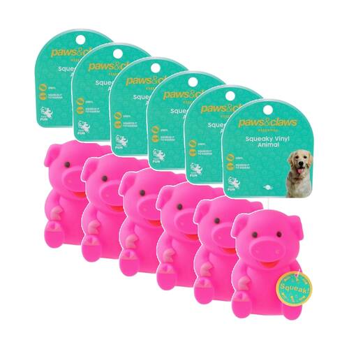 6PK Paws And Claws Vinyl Animal Pet Dog Cat Toy Built-In Squeaker 11x10x8cm