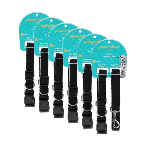 6x Paws And Claws Essentials Pet Dog Collar & Lead Set Large Assorted