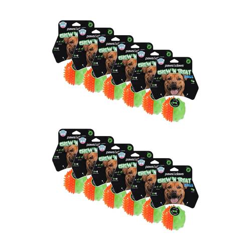 12x Paws And Claws Dental Treat Ball Pet Dog Toy Teeth Gum Cleaning 8.5cm Assorted