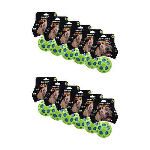 12x Paws And Claws TPR Cage Ball W/ Squeaker Pet Dog Fetch/Chase Toy 9cm Assorted