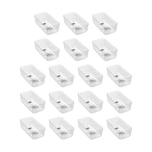 18PK Boxsweden Crystal Ribbed Tray Home Organiser Storage Container 21x11x6.5cm